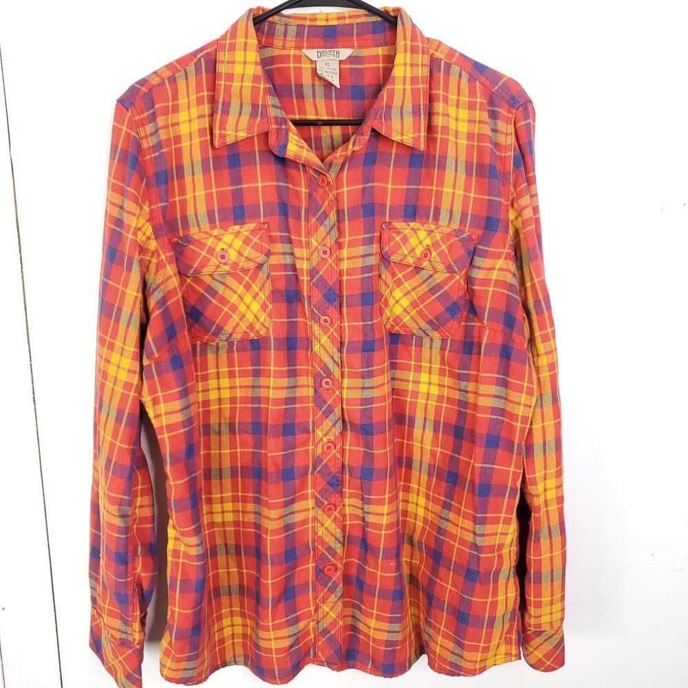 Chaps Red and Yellow Plaid Button-Down Shirt